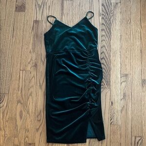 SHEIN Dark Green Velvet Midi Dress for Girls